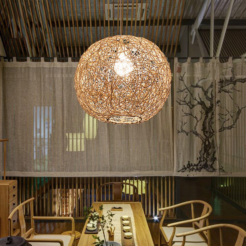 Handwoven Straw Rattan Ball Pendant Light – Available in 3 Sizes