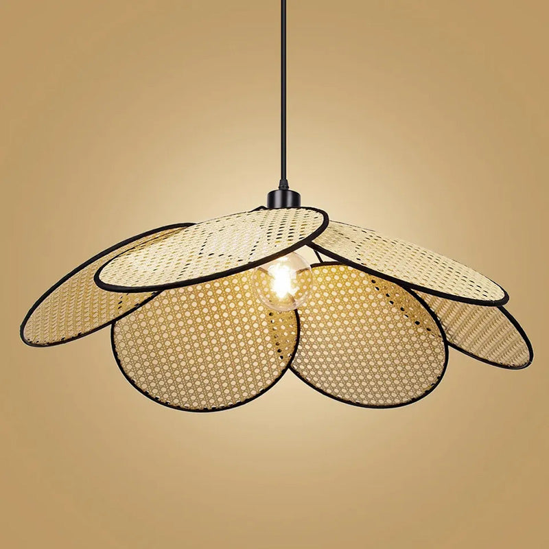 Handwoven Rattan Petal-Shaped Pendant Light Fixture