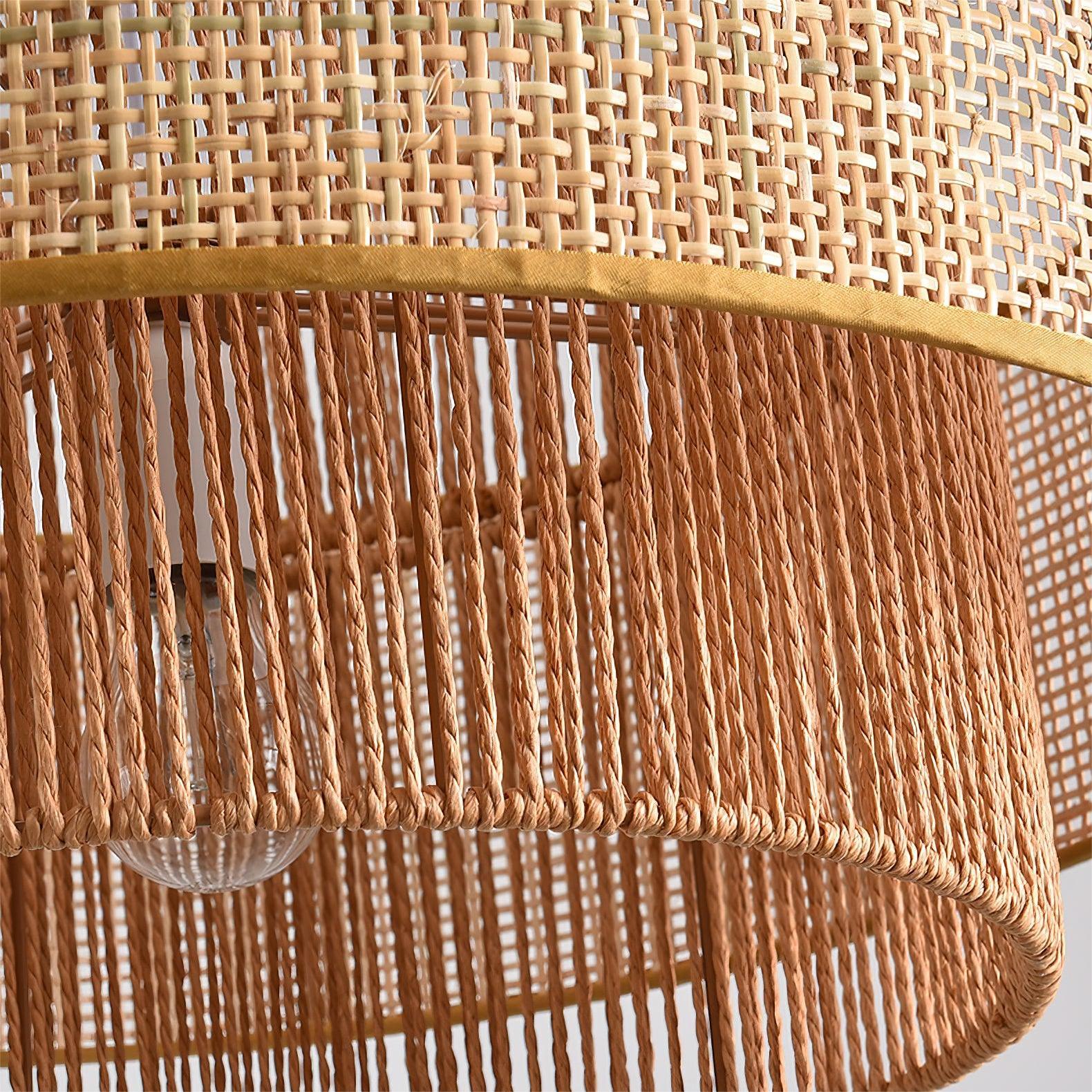 Natural Woven Rattan and Hemp Rope Rustic Pendant Light Fixture