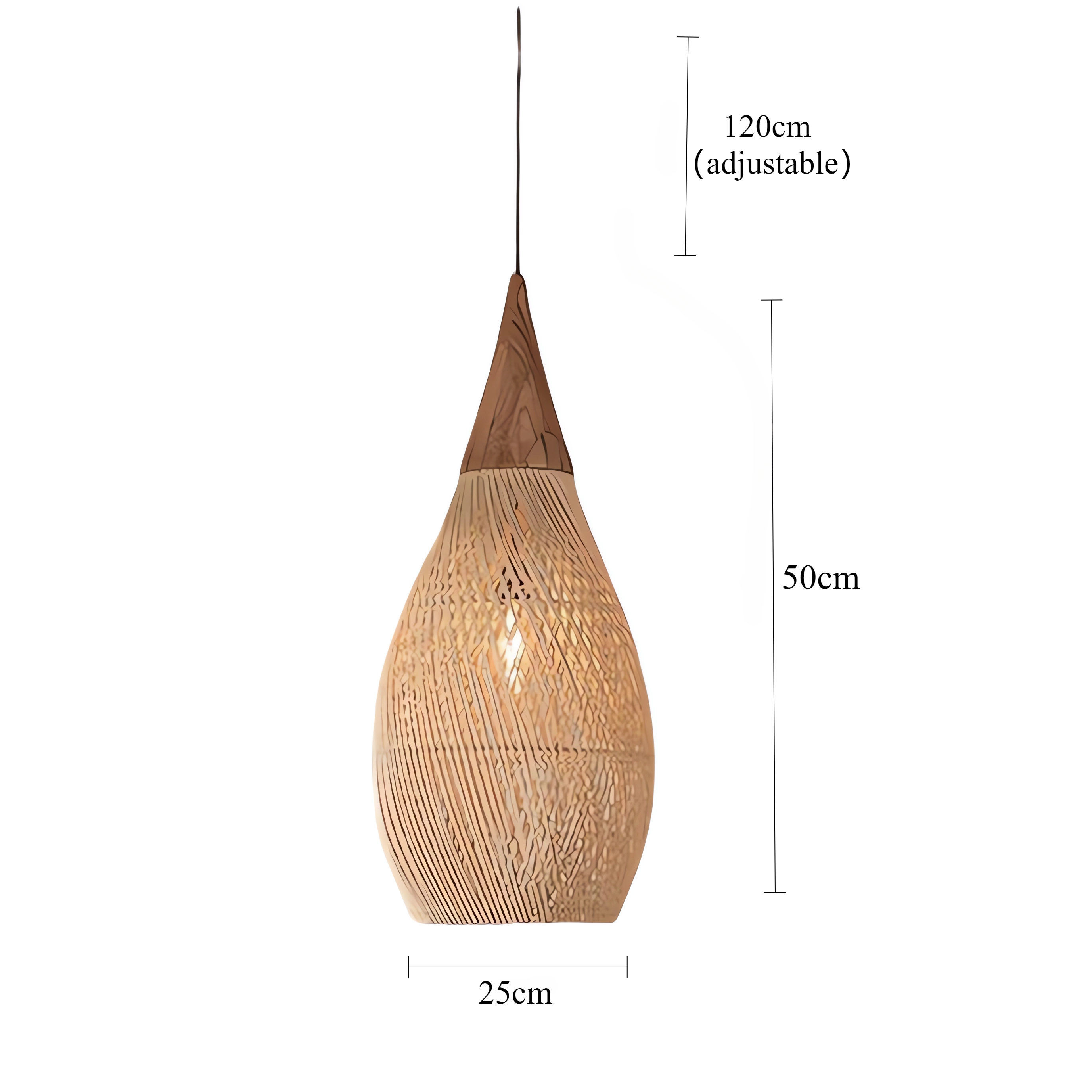 Handcrafted Water-Drop Shaped Rattan and Wood Pendant Light