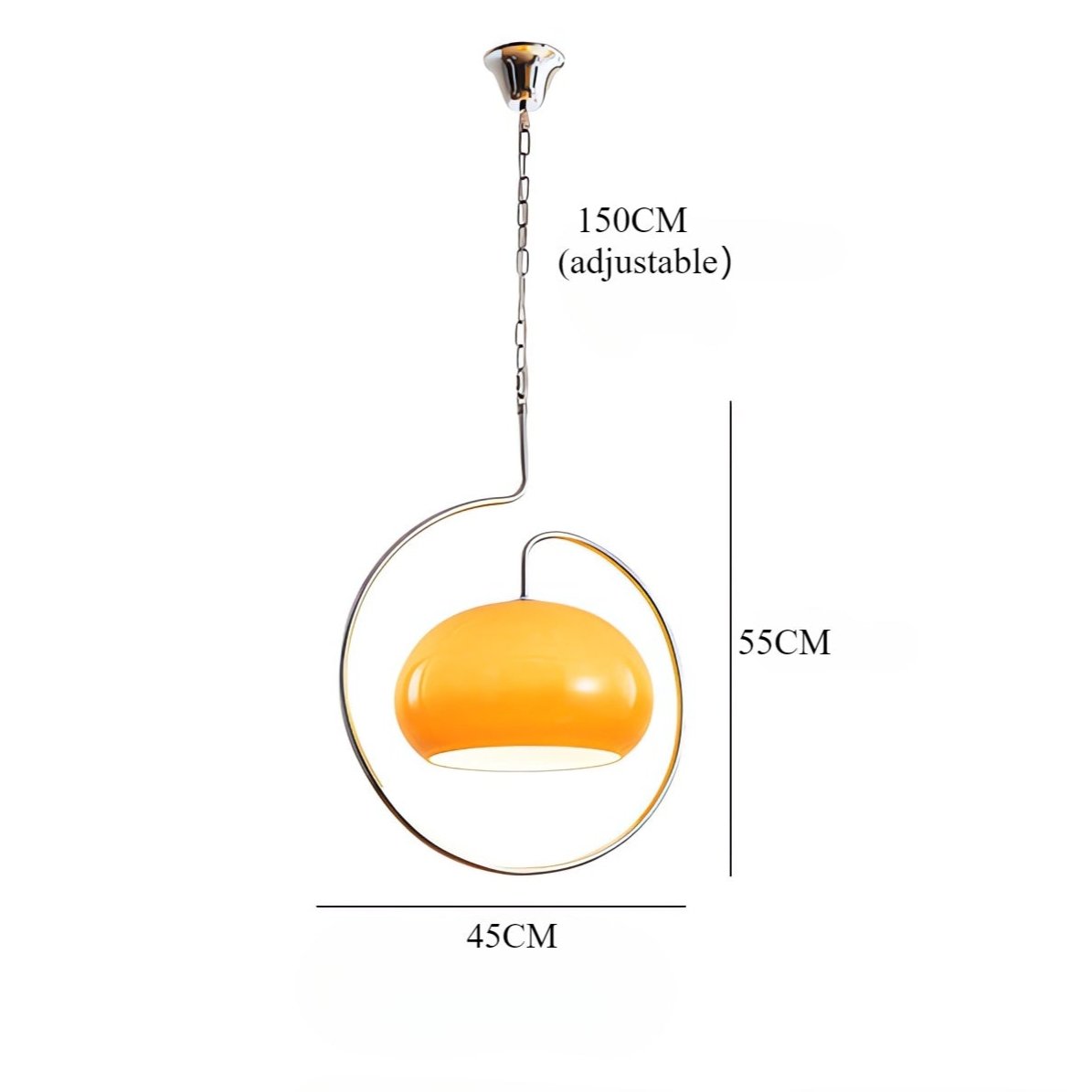 Sculptural Orange Glass Pendant Light with Curved Metal Frame