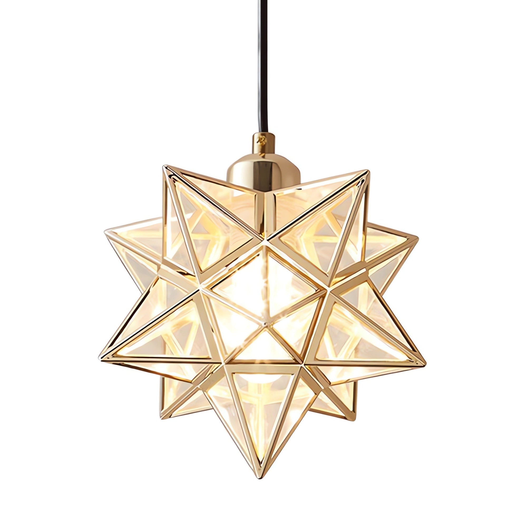 Star-Shaped Glass and Iron Art Pendant Light in Gold and Black