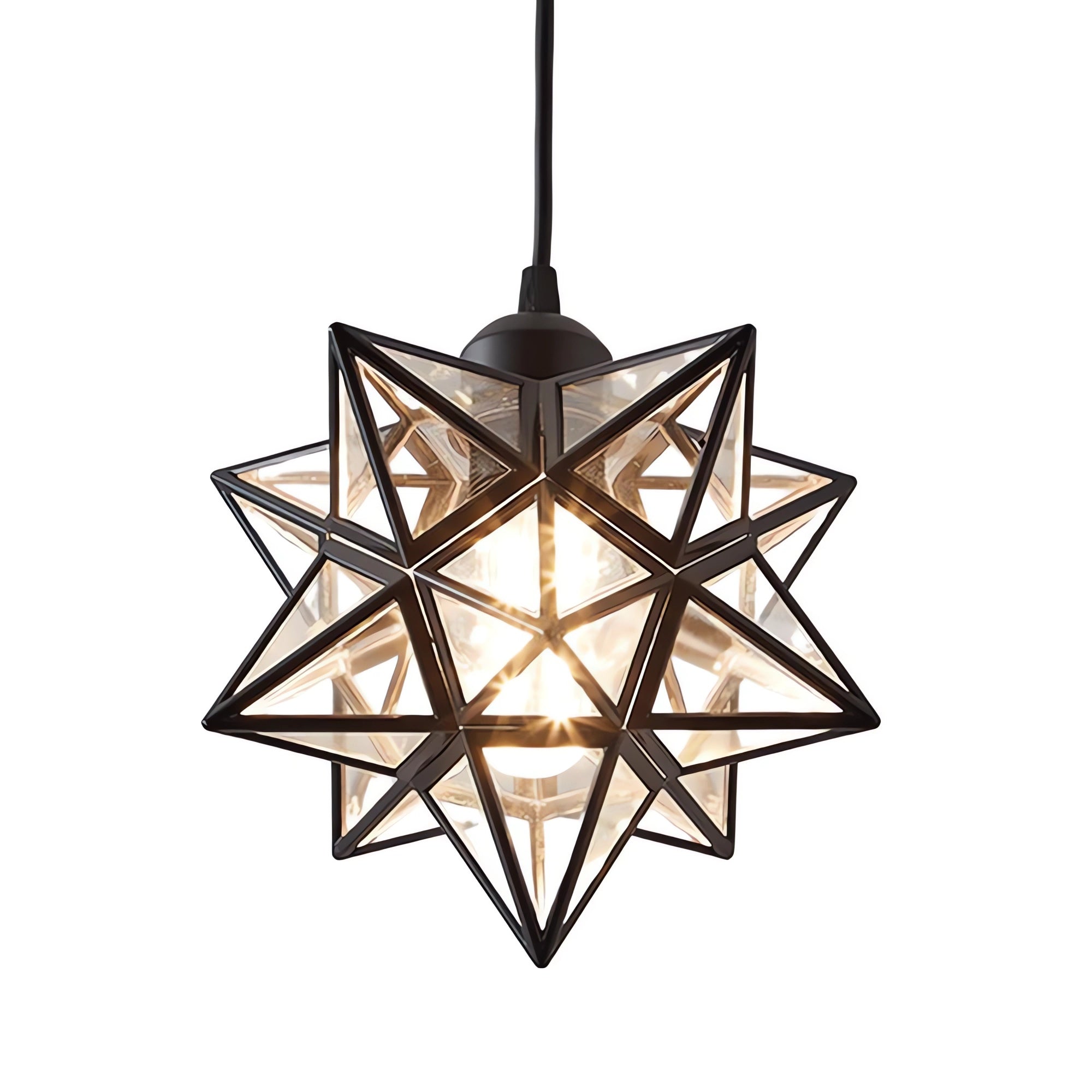 Star-Shaped Glass and Iron Art Pendant Light in Gold and Black