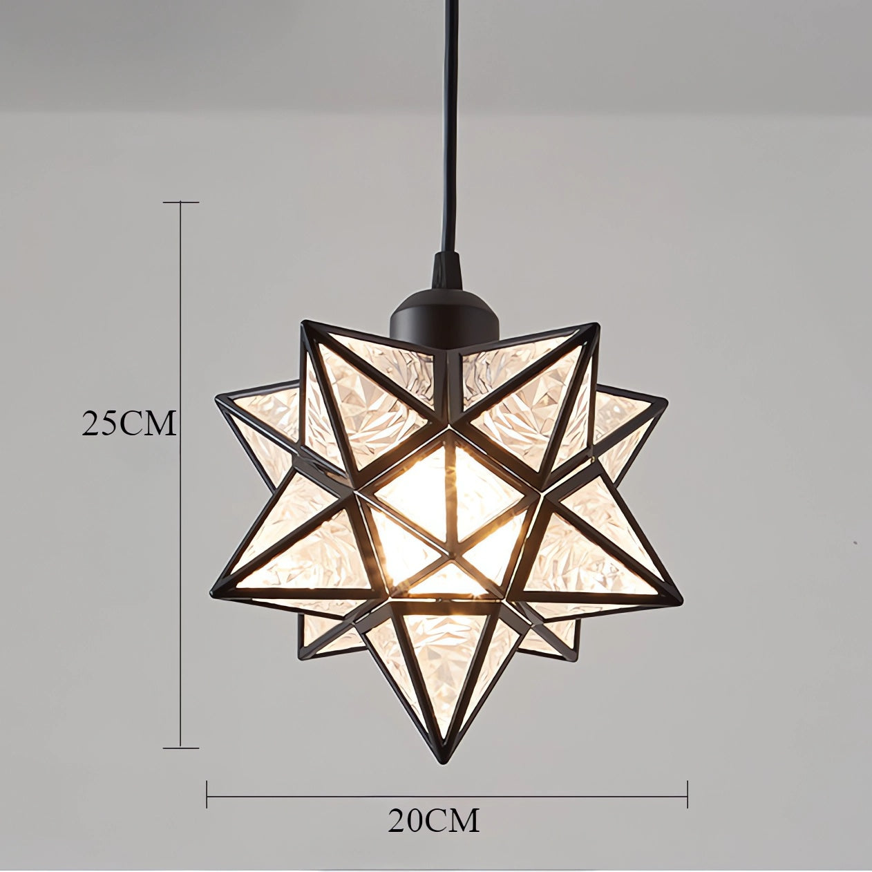 Star-Shaped Glass and Iron Art Pendant Light in Gold and Black