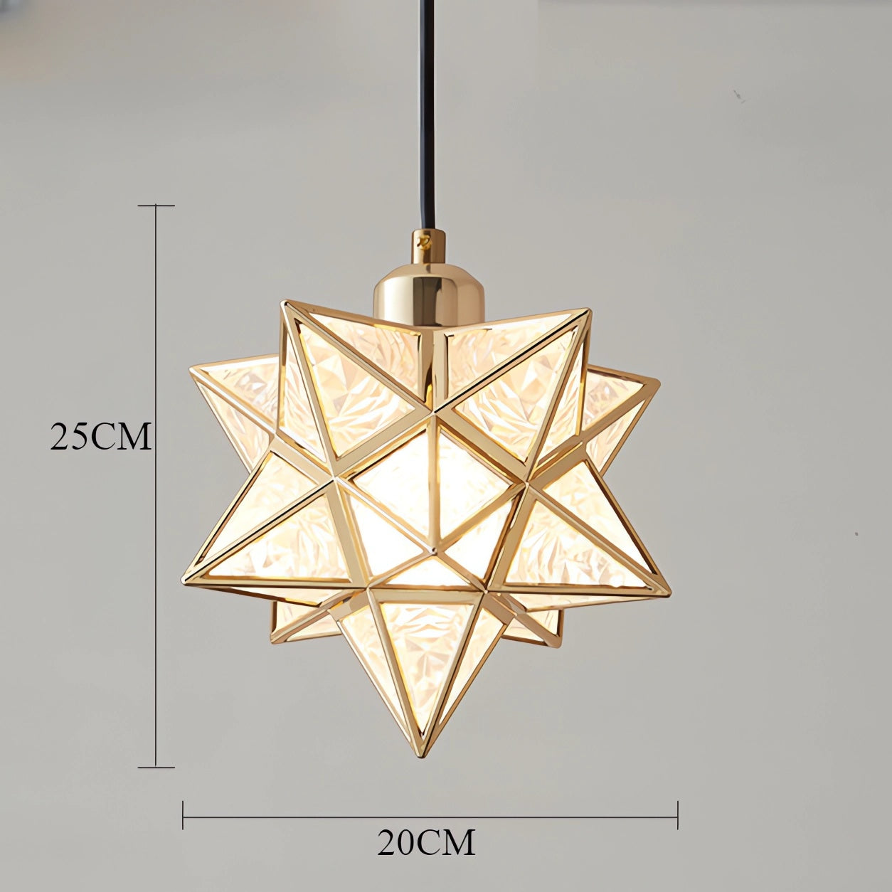 Star-Shaped Glass and Iron Art Pendant Light in Gold and Black