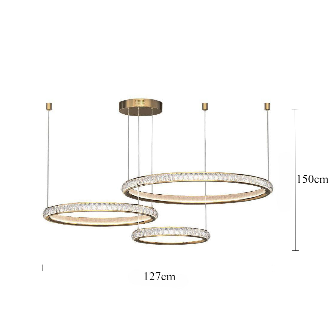 Modern Crystal LED Triple-Ring Pendant Light