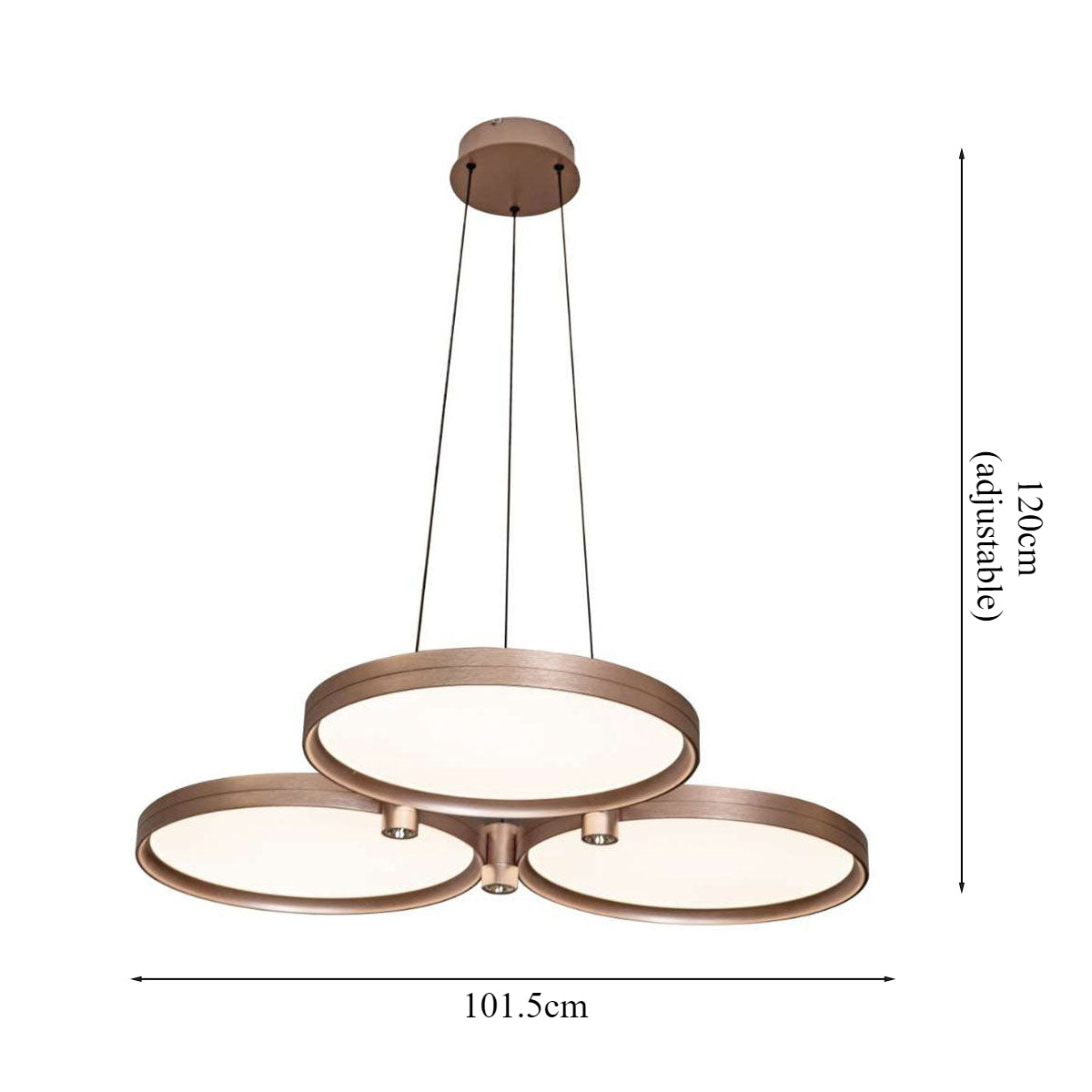 Champagne Gold Triple-Ring Stepless Dimming Pendant Light