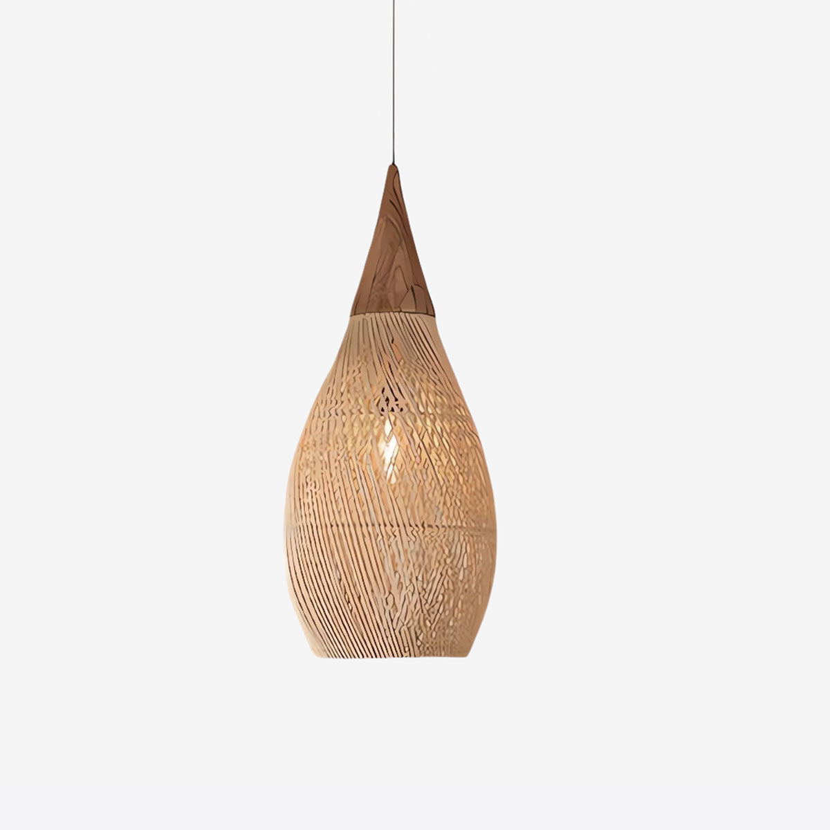 Handcrafted Water-Drop Shaped Rattan and Wood Pendant Light