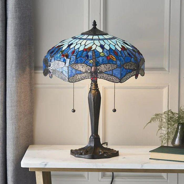 Dragonfly Tiffany Table Lamp | Handcrafted Stained Glass Art Piece for Home Decor