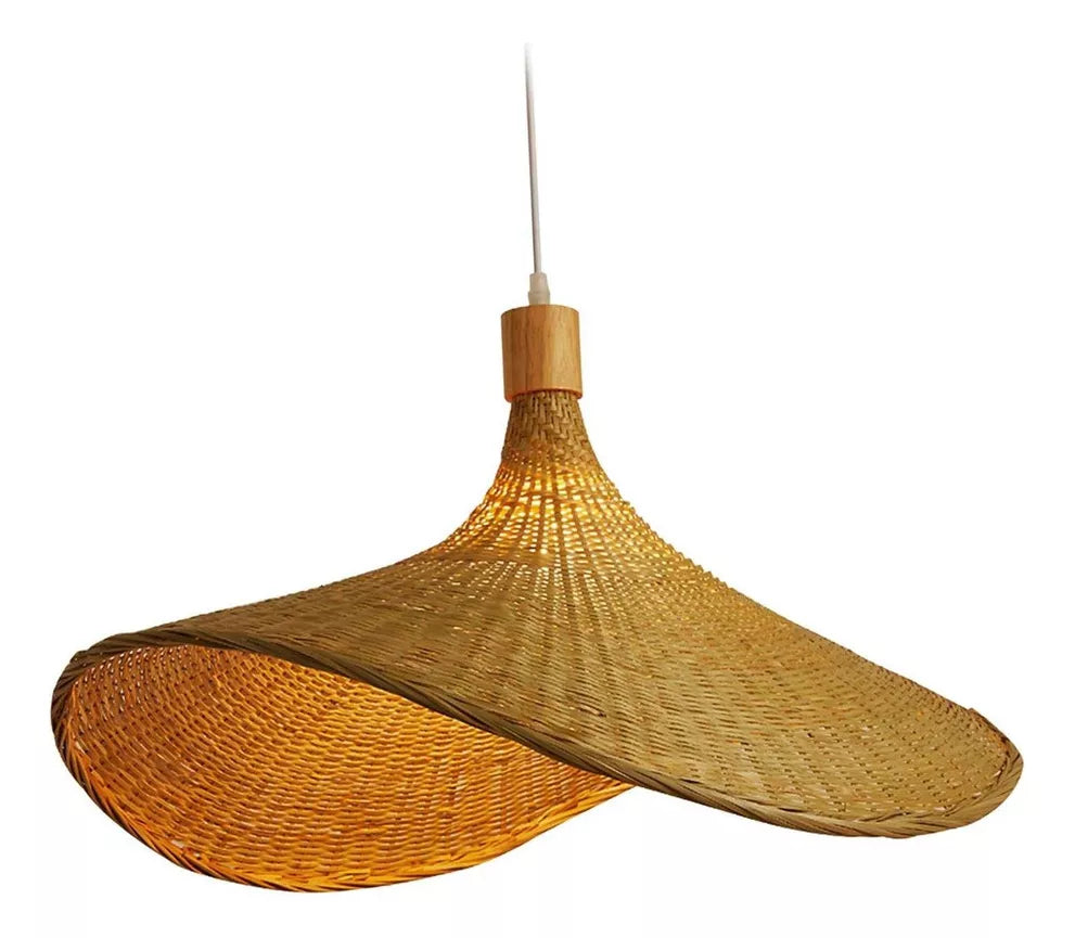 Vintage Straw Hat Rattan Woven Pendant Light for Living Room