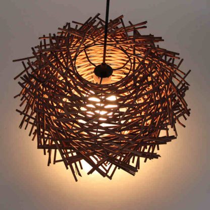 Coffee-Colored Bamboo Art Bird's Nest Spiral Pendant Light