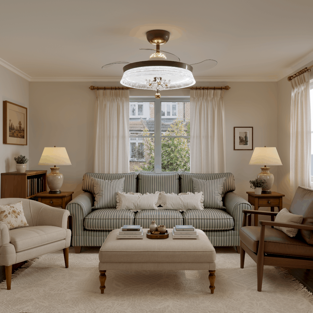 36 inch ceiling fan with dimmable LED light highlighting the blade and light ring