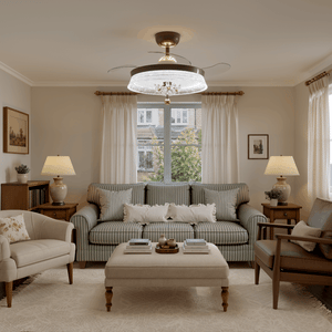36 inch ceiling fan with dimmable LED light highlighting the blade and light ring