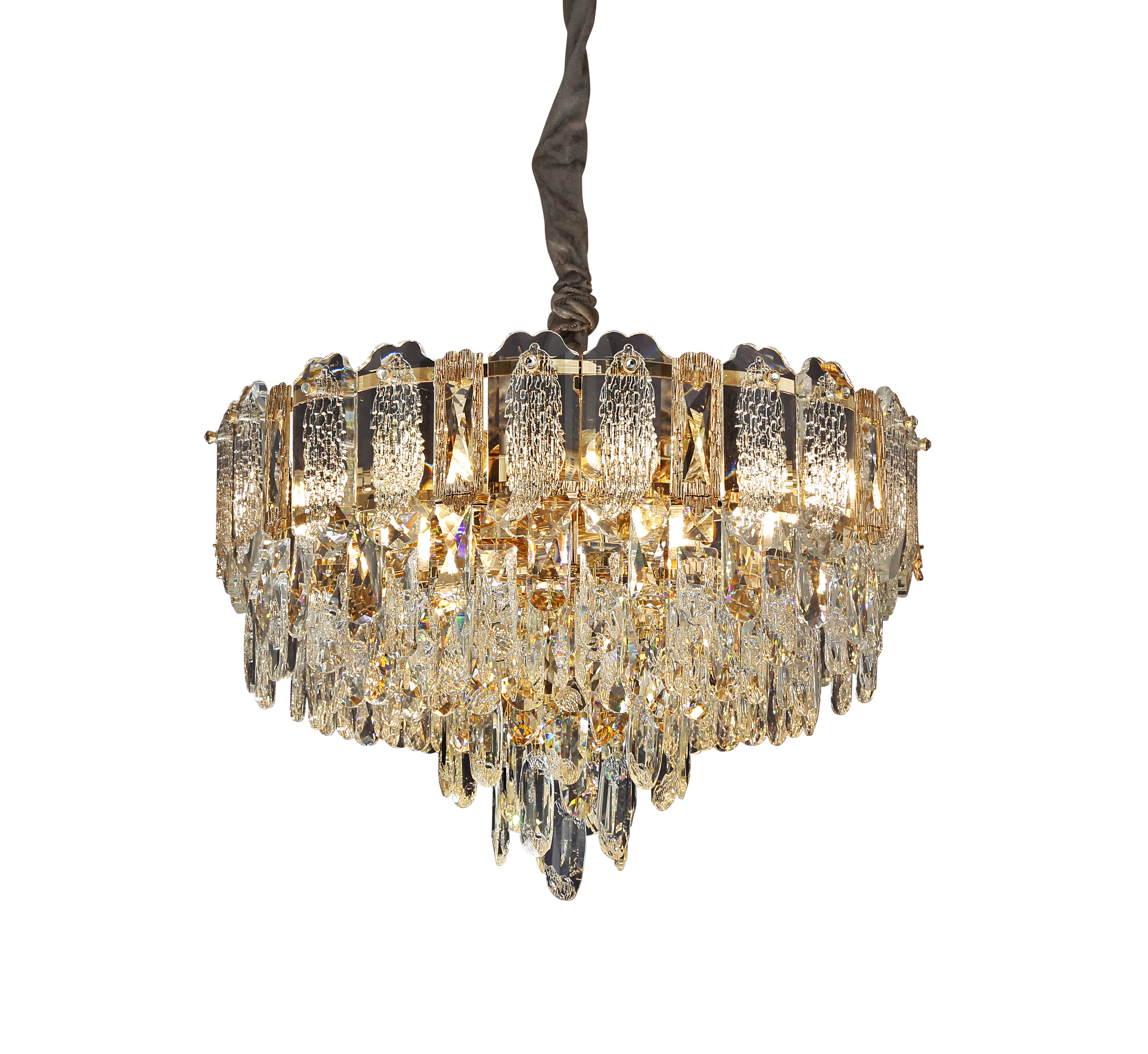 Elegant Crystal-Accented Champagne Gold Pendant Light