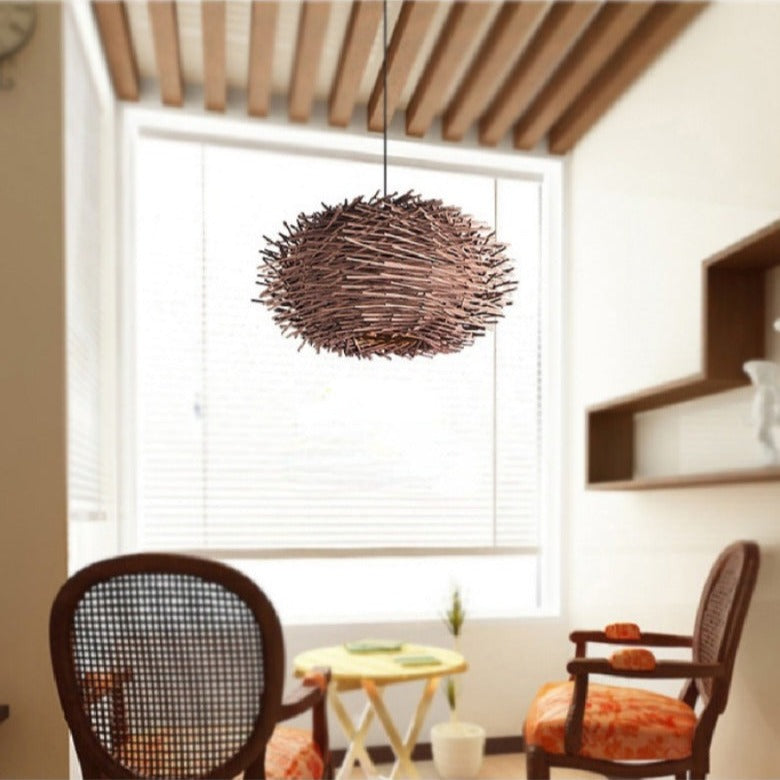 Coffee-Colored Bamboo Art Bird's Nest Spiral Pendant Light