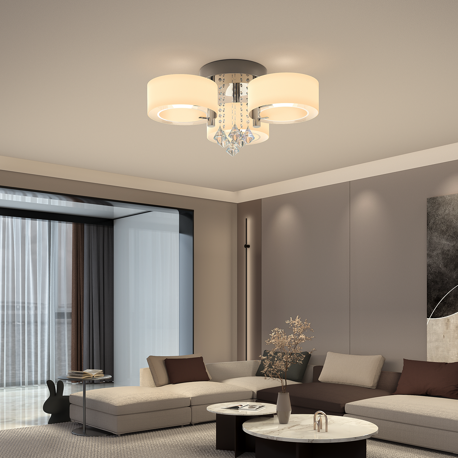 Acrylic Round Ceiling Light with Crystal Drops