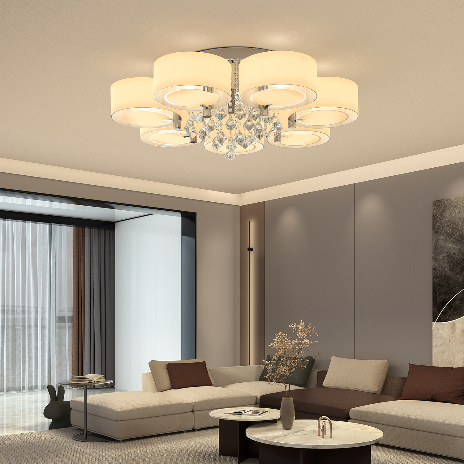 Acrylic Round Ceiling Light with Crystal Drops