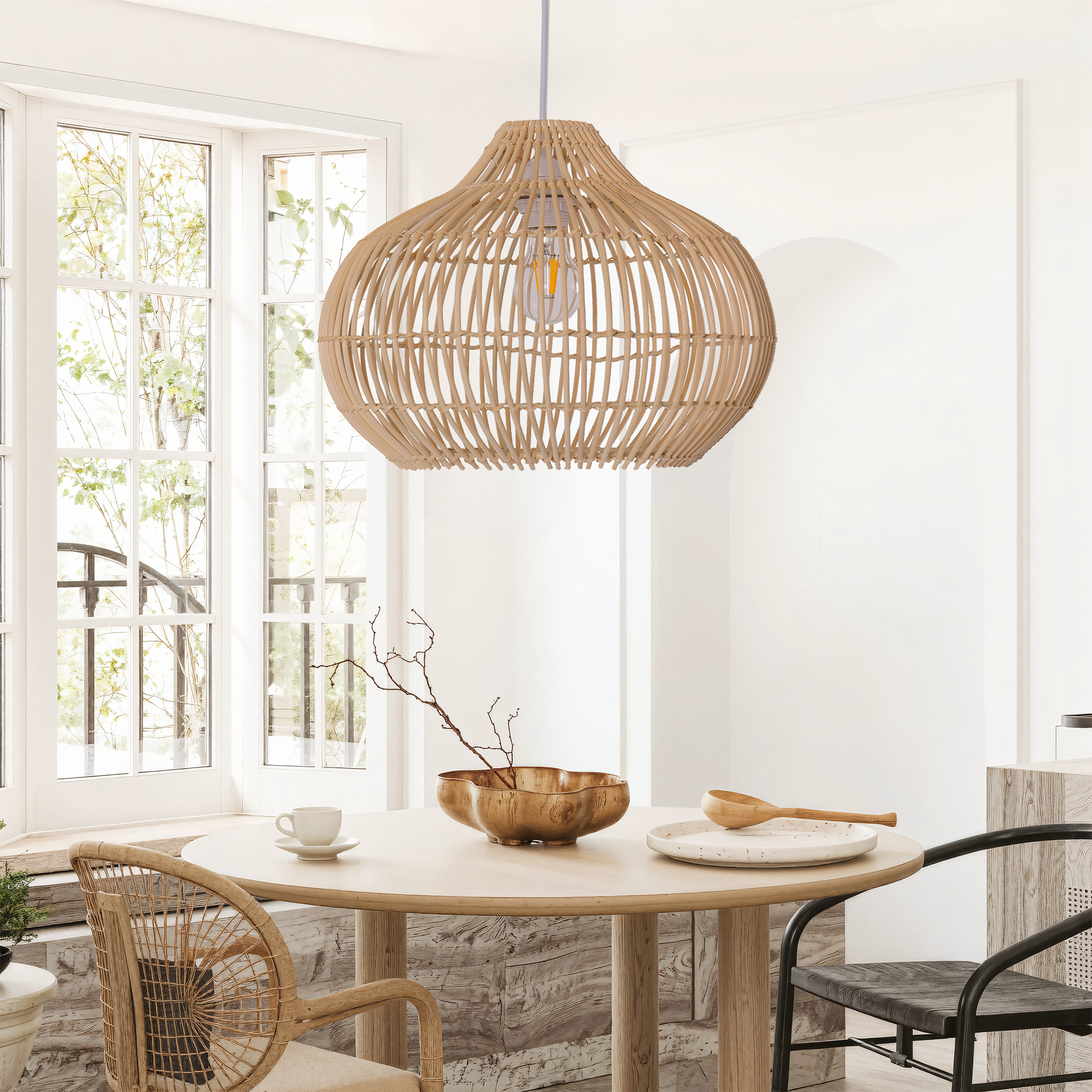 Natural Bamboo Basket Shape Pendant Light