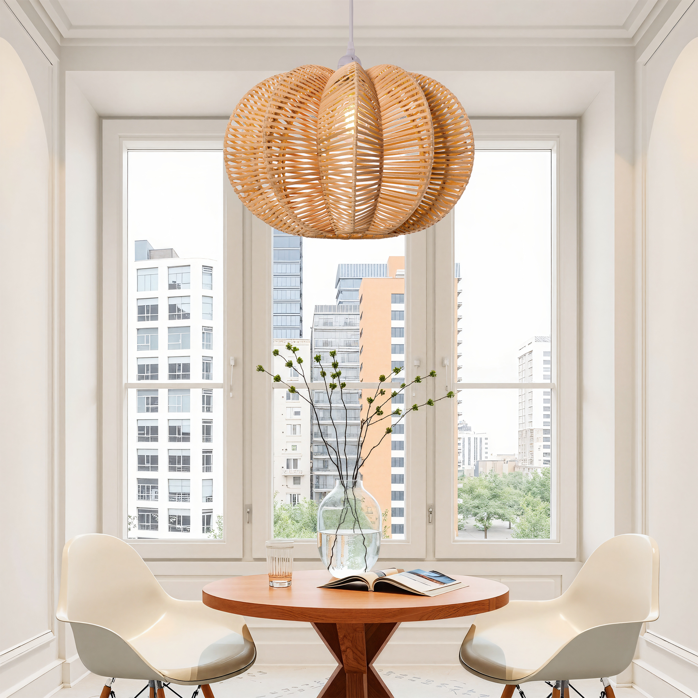 Scandinavian Round Rattan Hanging Lamp