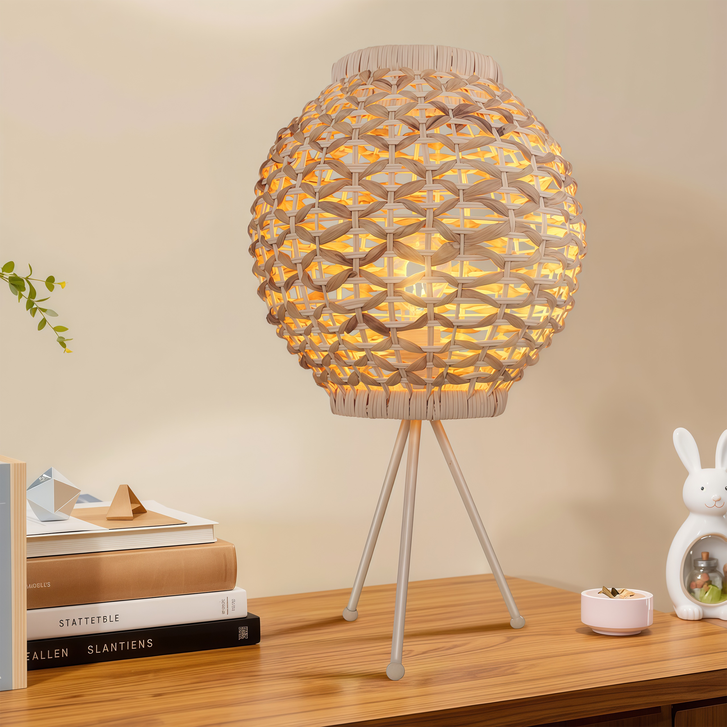 Scandinavian Natural Fiber Bedside Lamp