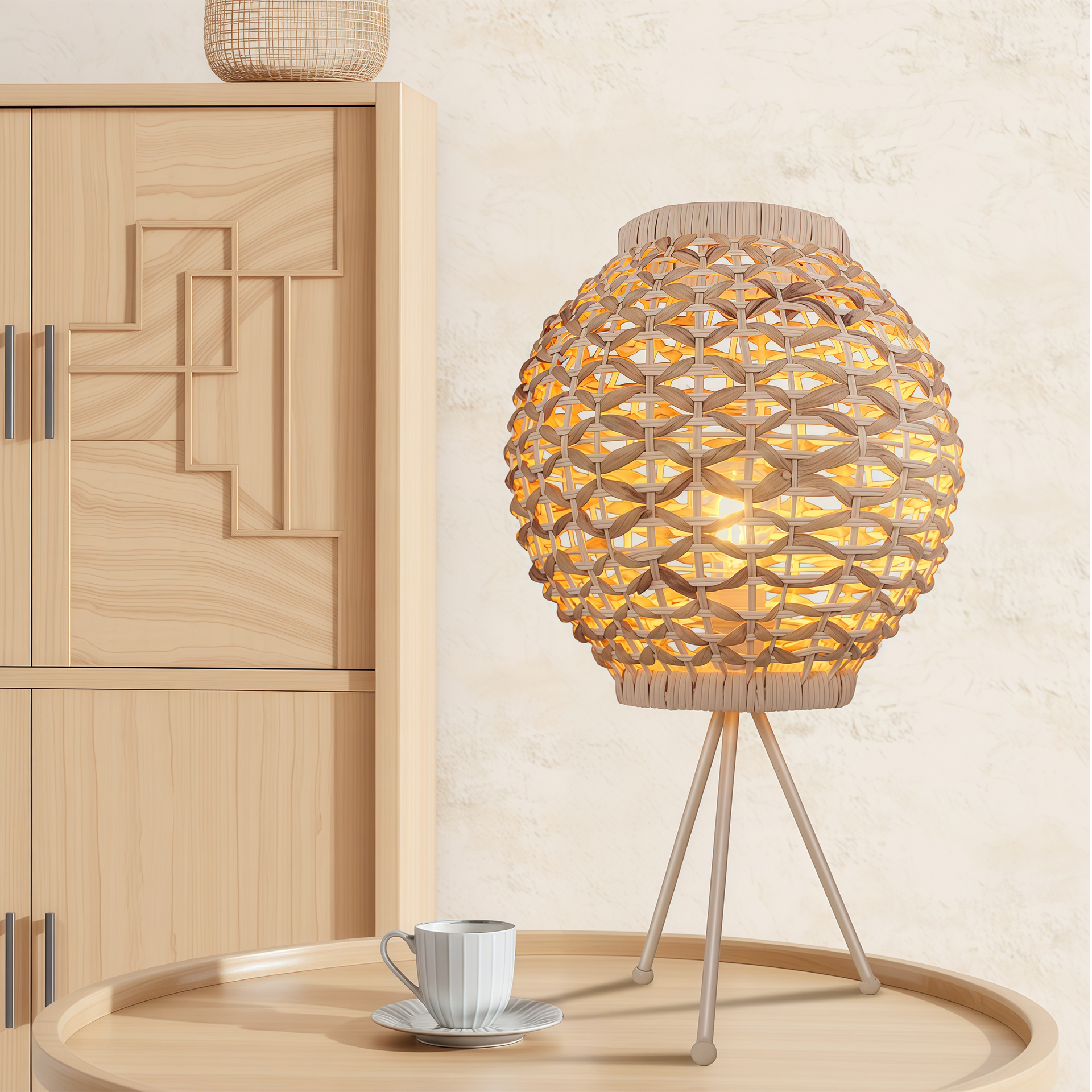 Water Hyacinth Rattan Ball Shaped Woven Table Lamp