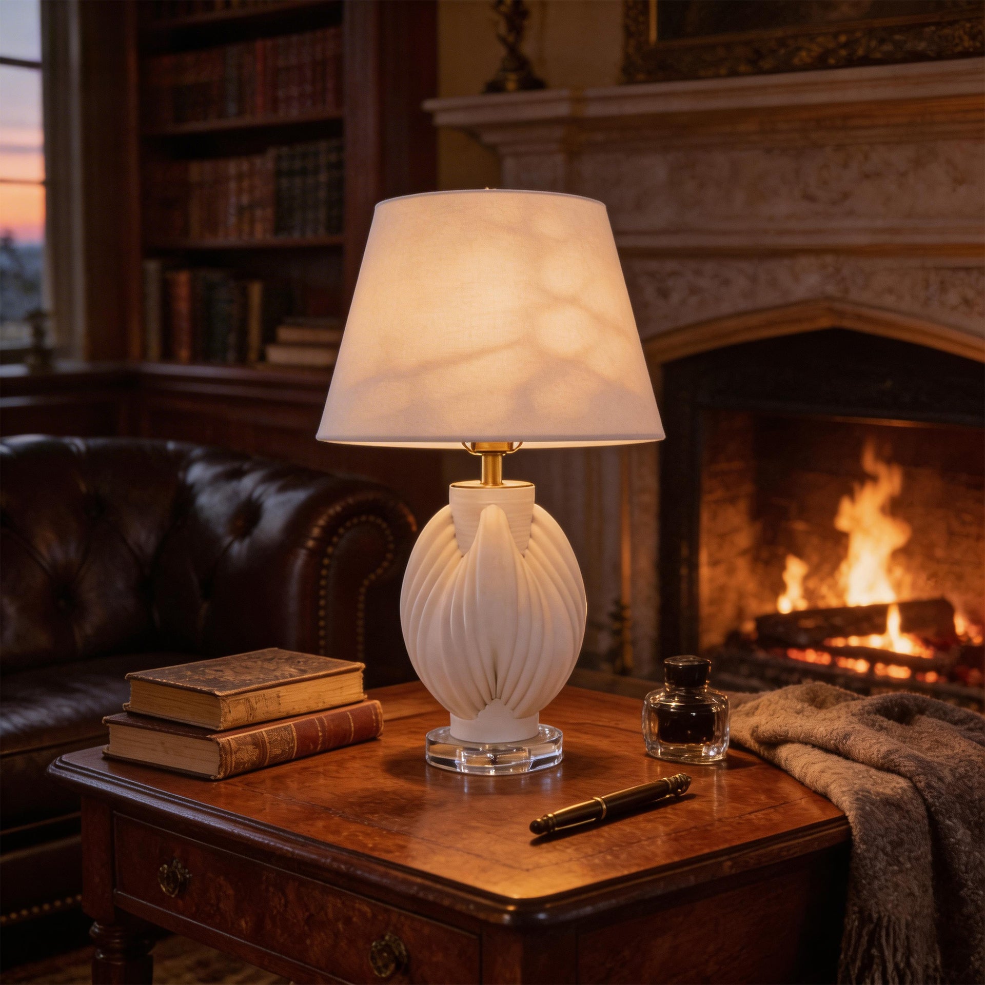 3D Pure Pod Threaded Ceramic Table Lamp Fabric Shade