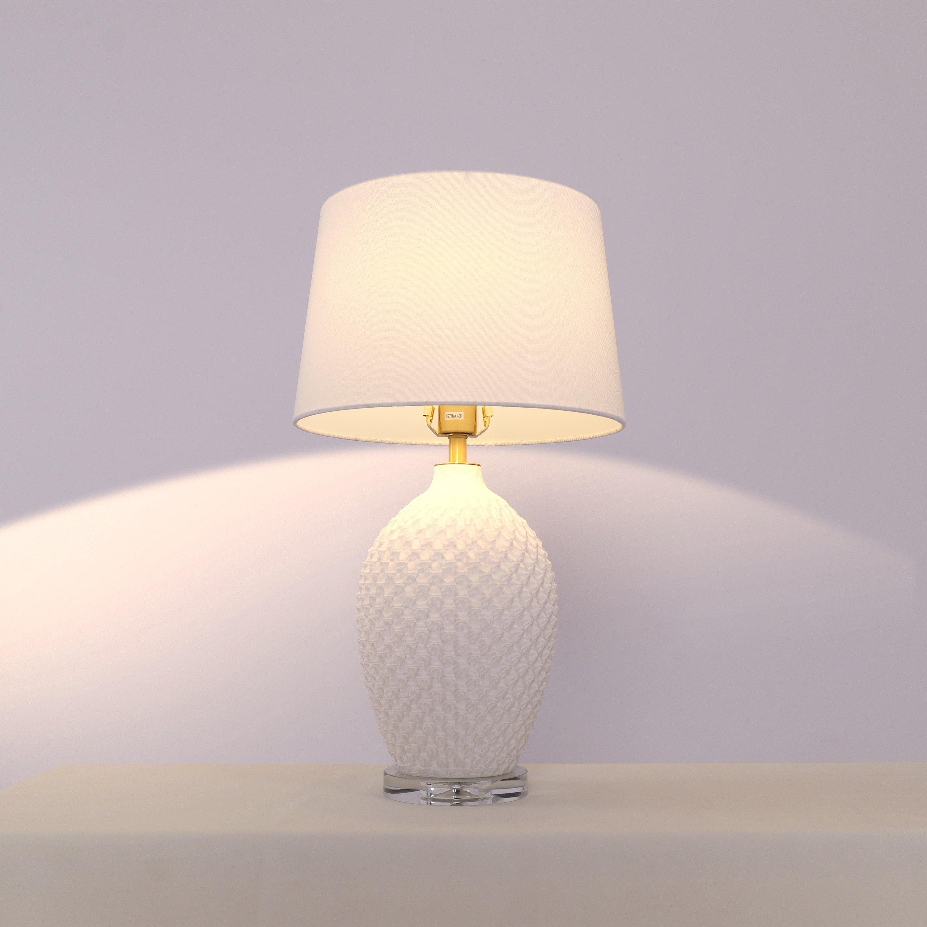 3D Pure White Diamond Embossed Relief Pattern Ceramic Table Lamp