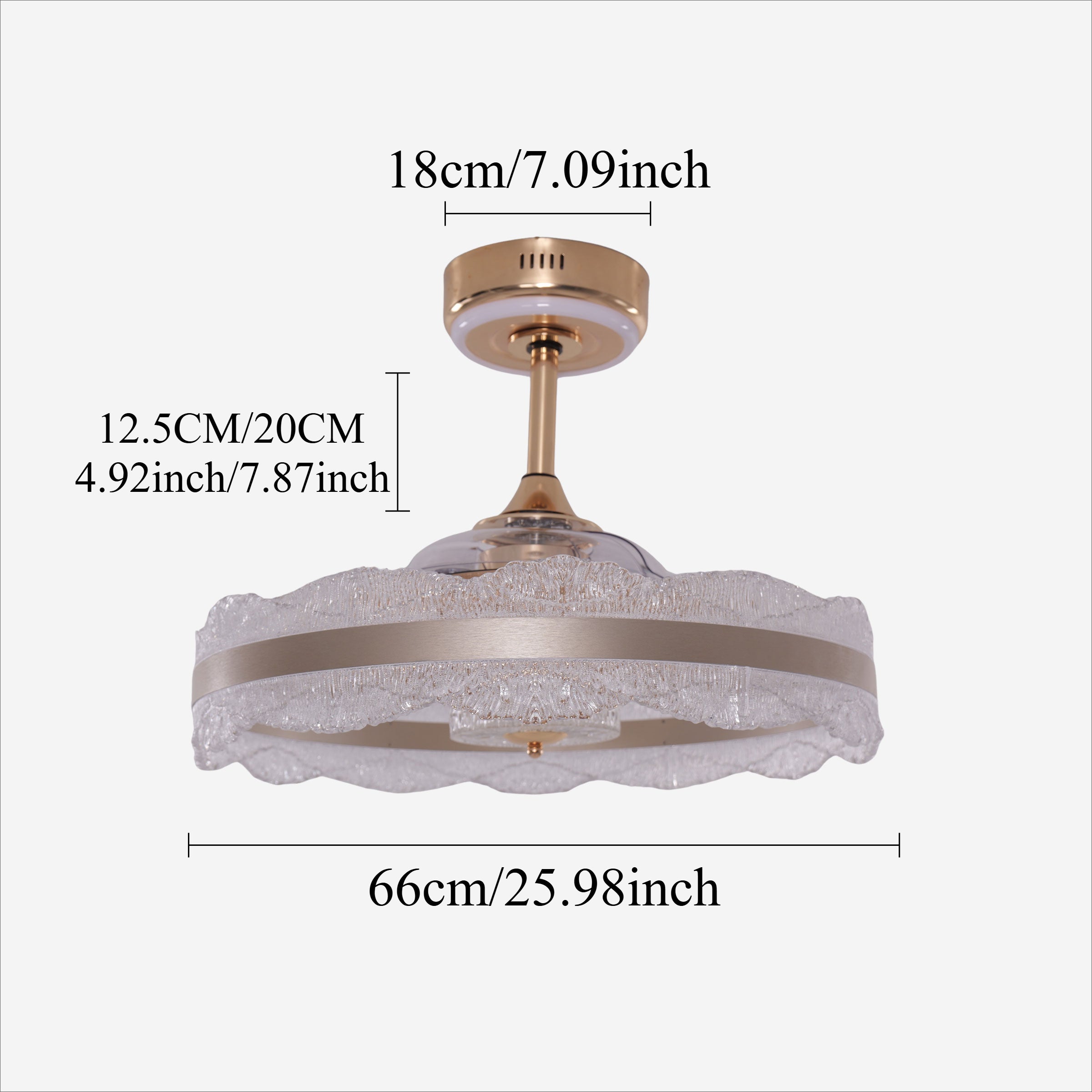 Luxury Gold Frame LED Ceiling Fan Light with Retractable Blades
