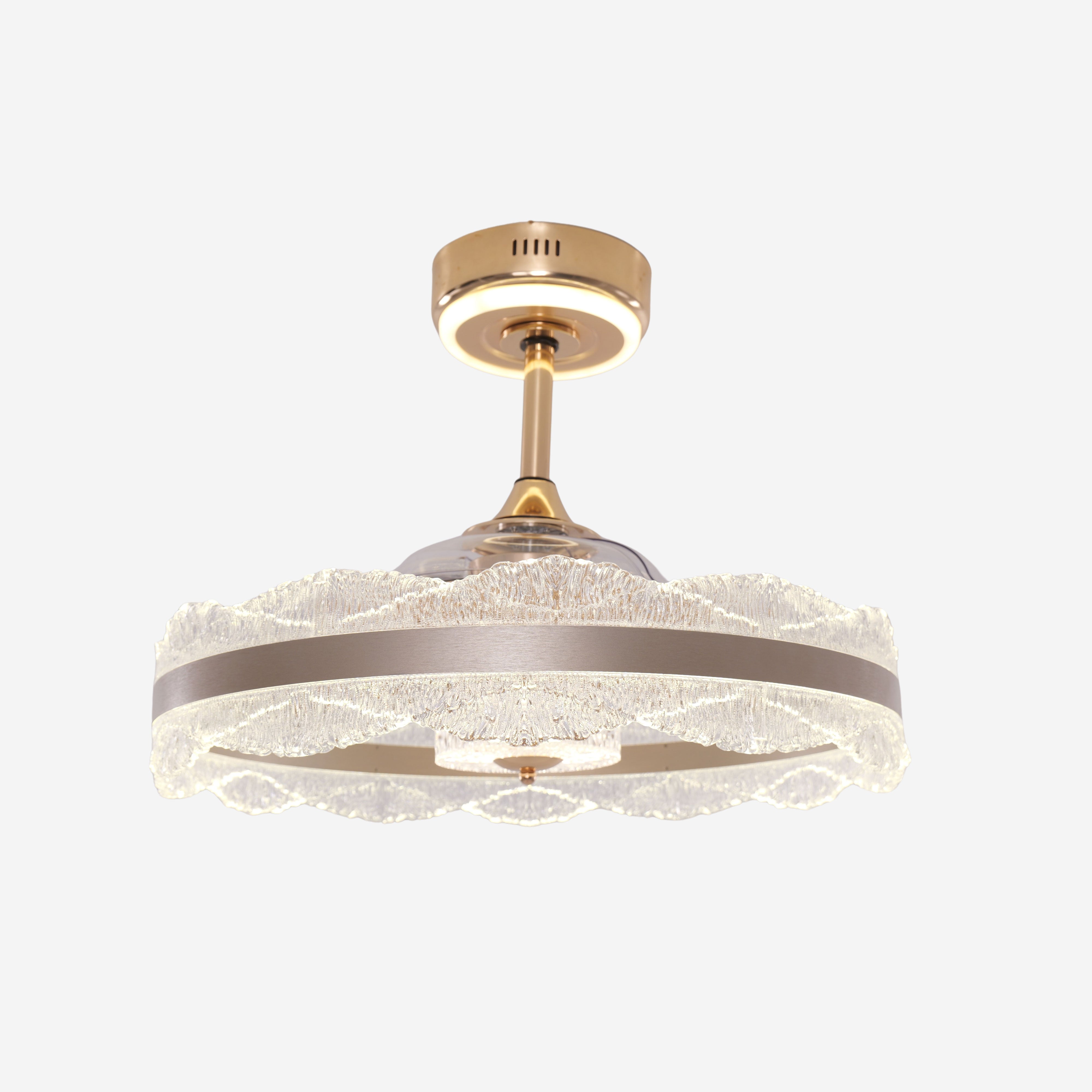 Luxury Gold Frame LED Ceiling Fan Light with Retractable Blades