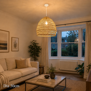 50cm rattan pendant light without inner sphere in a bright lounge