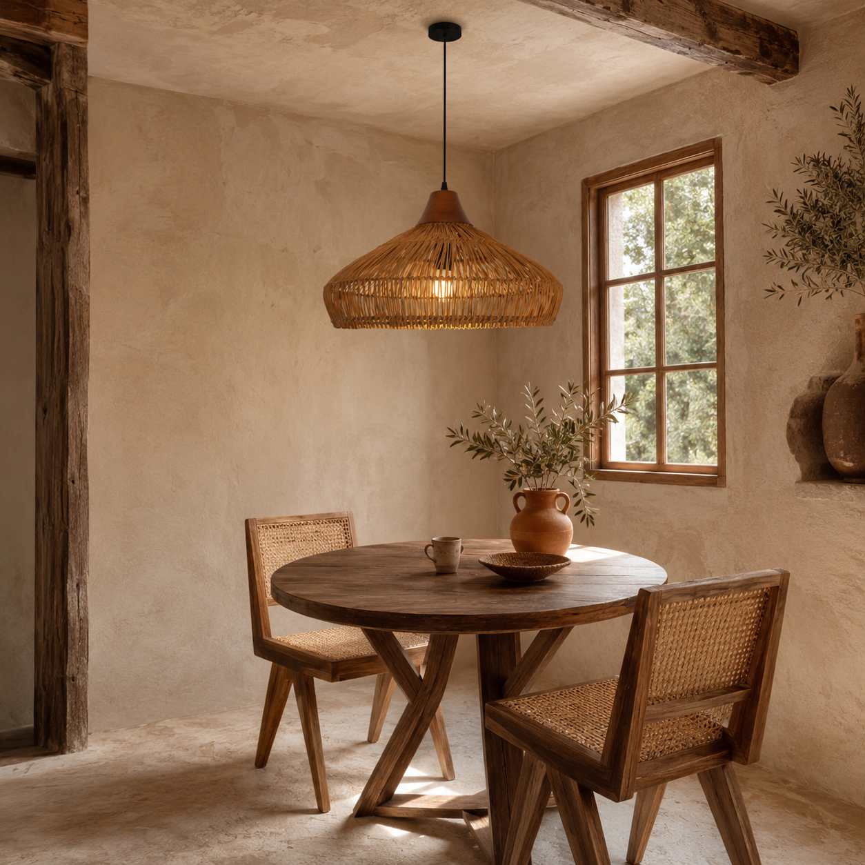 Natural Bamboo Pendant Light – Boho Rattan Hanging Light for Kitchen Island, Dining Room & Living Room