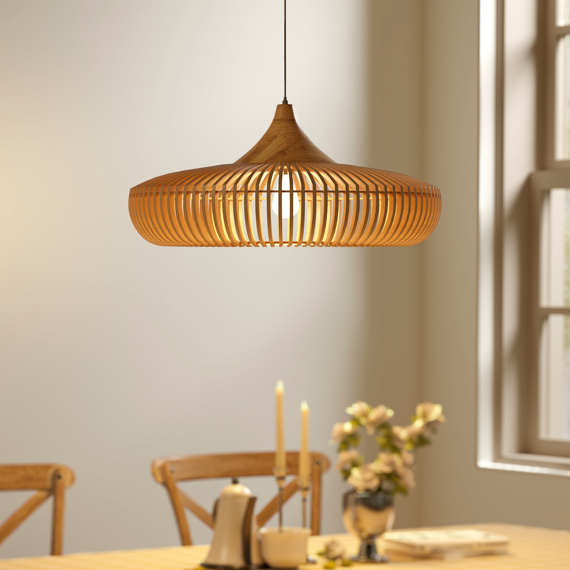 Handcrafted Wood Pendant Light Kitchen Island Living Room