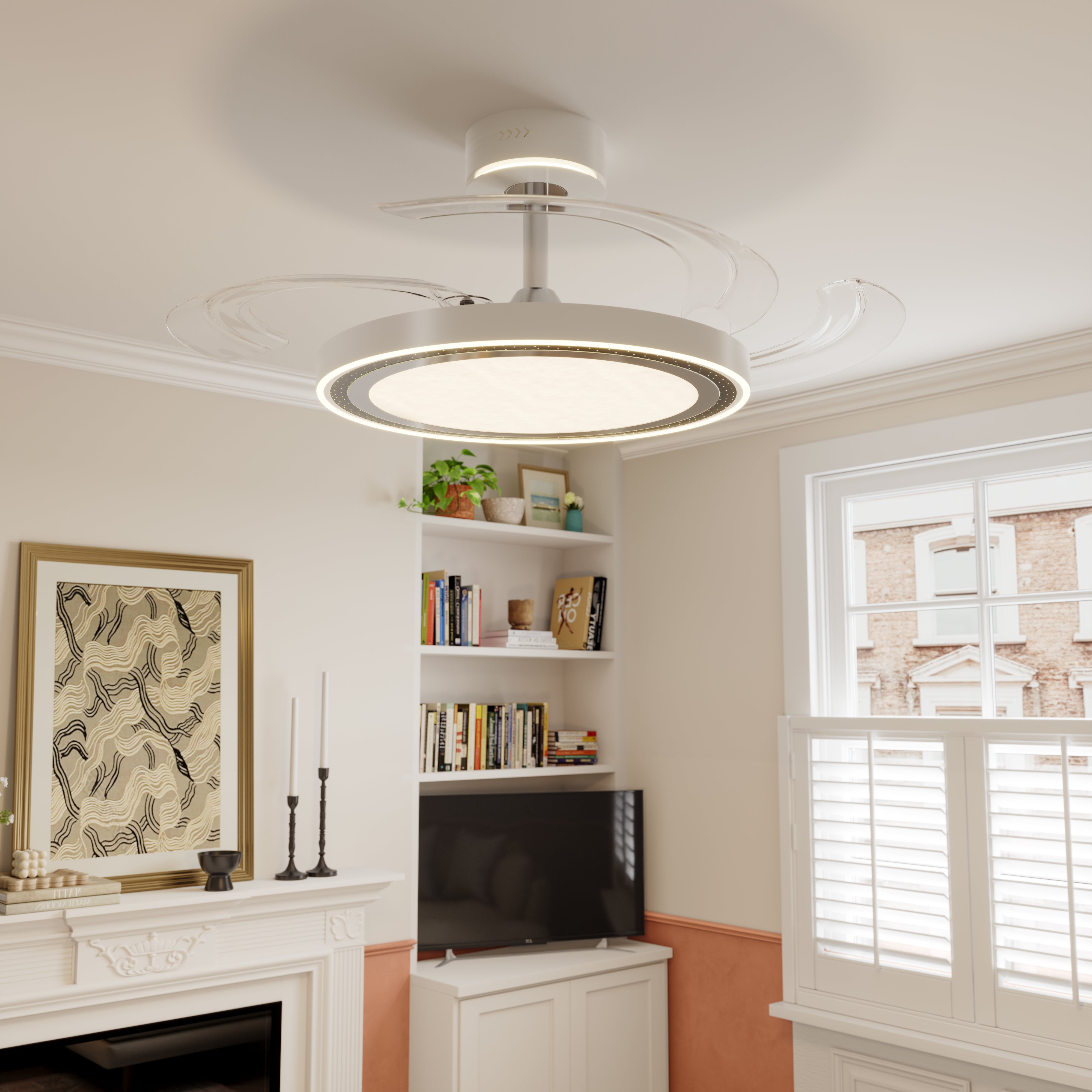 LI460245 White 48 Inch Reversible LED Ceiling Fan Light with Remote - neutral light mid-shot