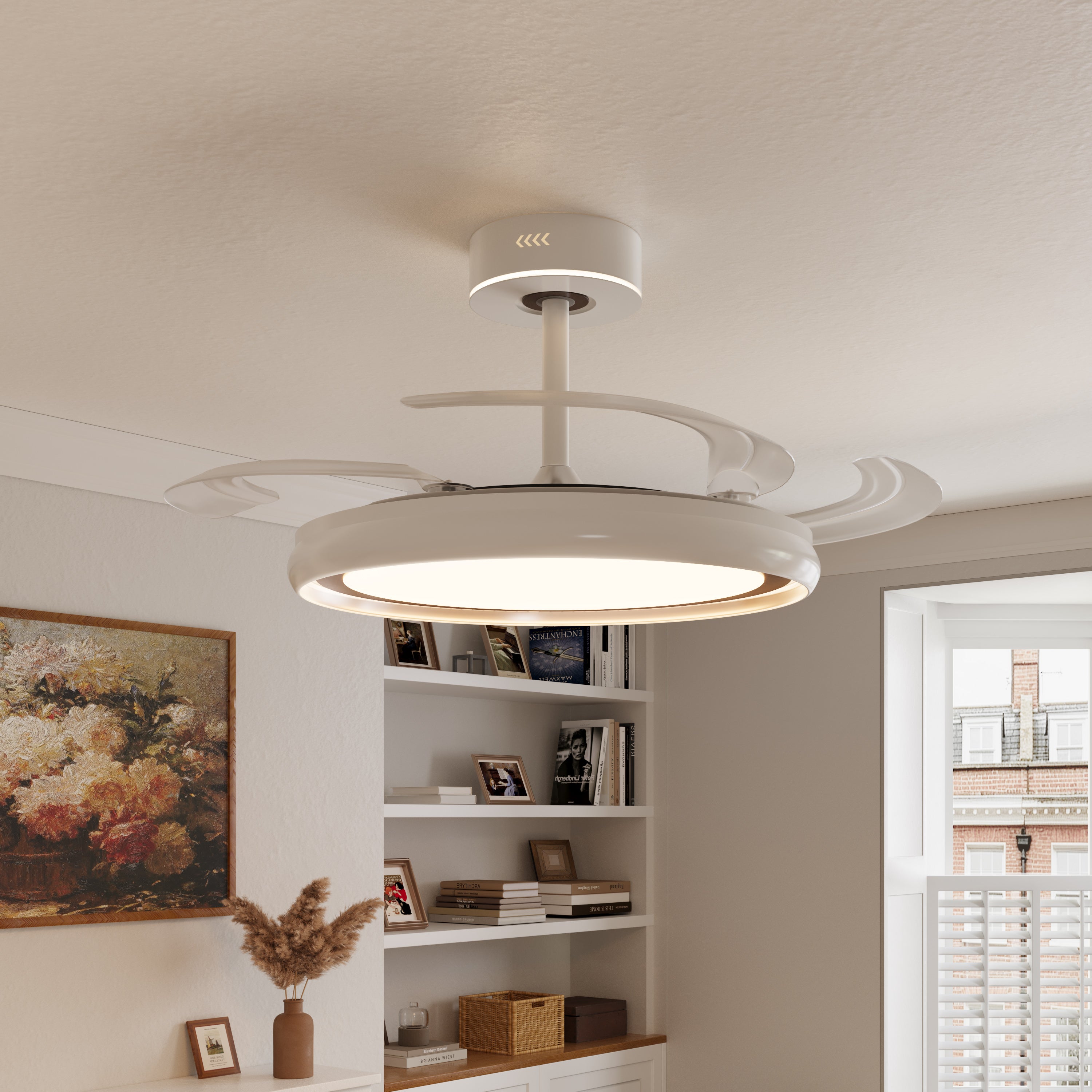 LI460246 White 48 Inch Reversible LED Ceiling Fan Light with Remote - warm light mid-shot