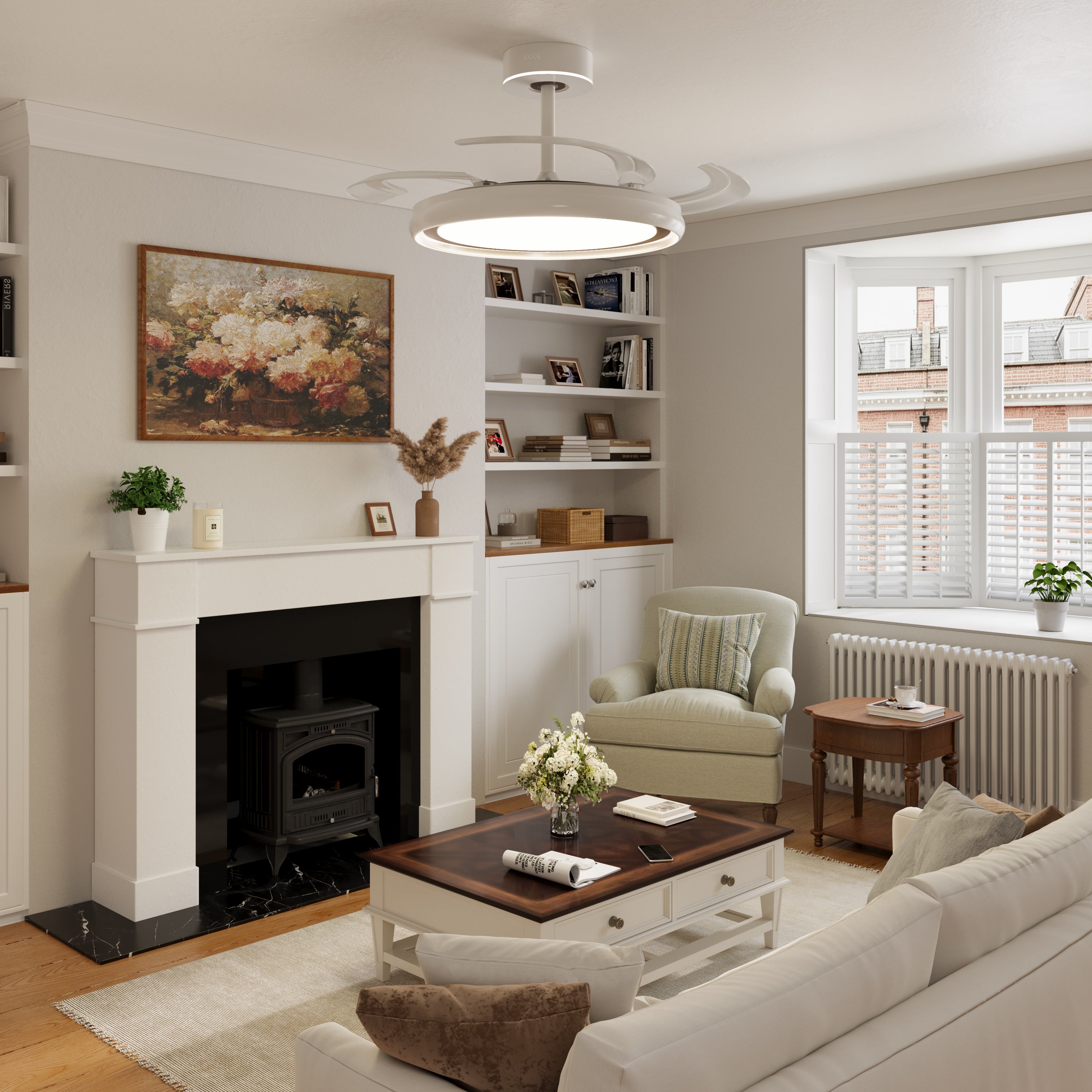 LI460246 White 48 Inch Reversible LED Ceiling Fan Light with Remote - neutral light full-room view