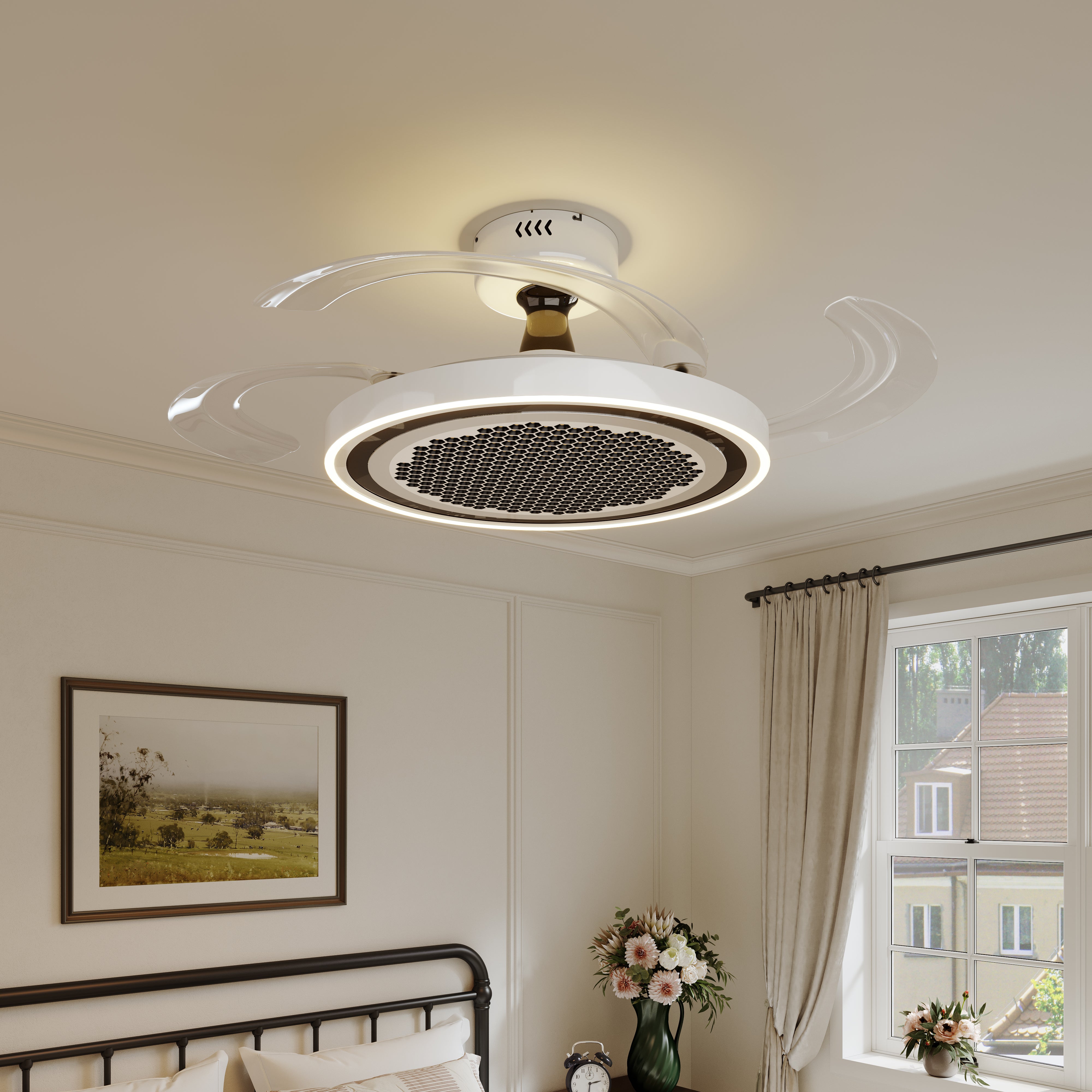 LI460249 White 48 Inch Reversible LED Ceiling Fan Light with Remote - warm light mid-shot