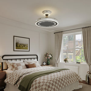 LI460249 White 48 Inch Reversible LED Ceiling Fan Light with Remote - light on with fan blades closed