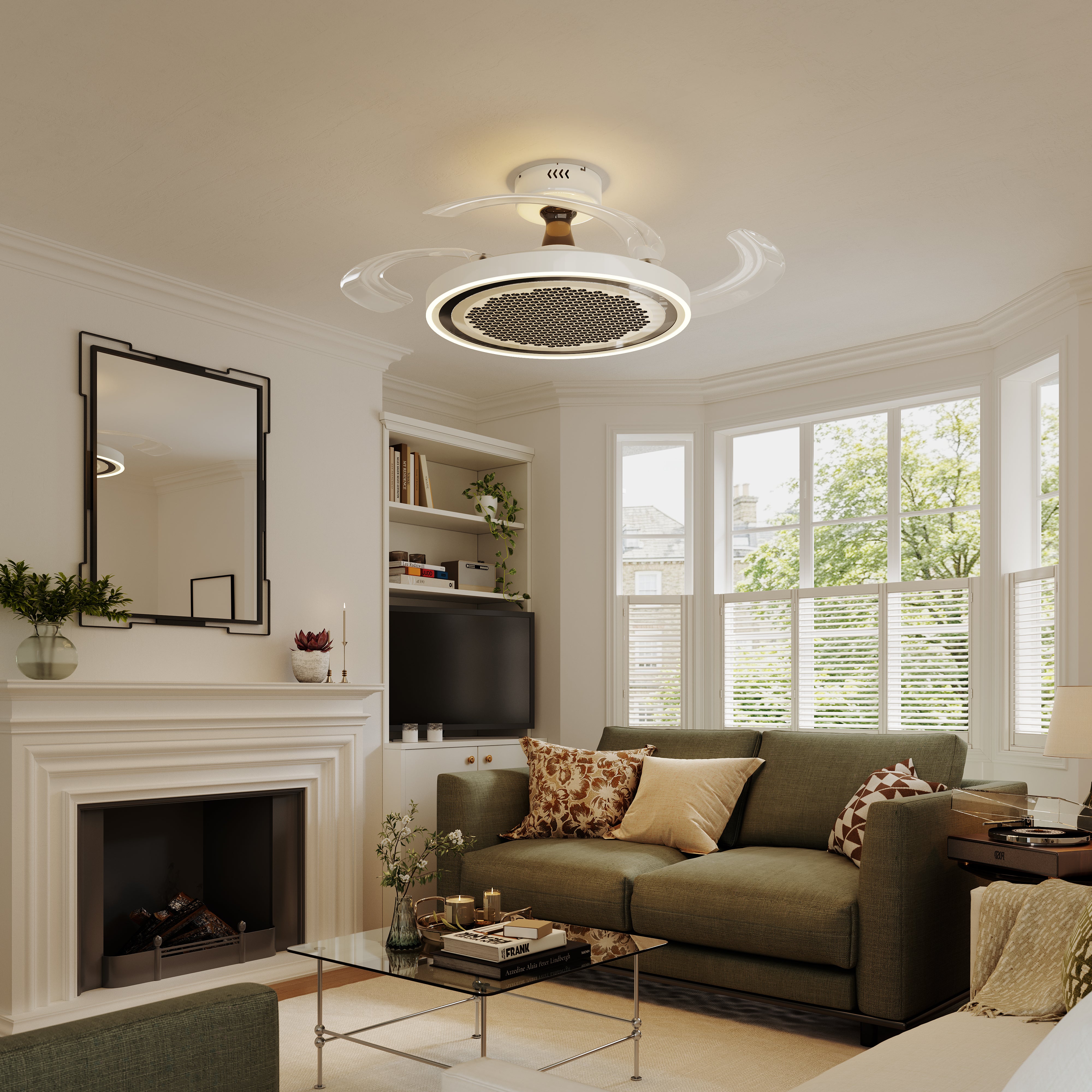 48 inch ceiling fan with dimmable LED light with dimensions shown for installation