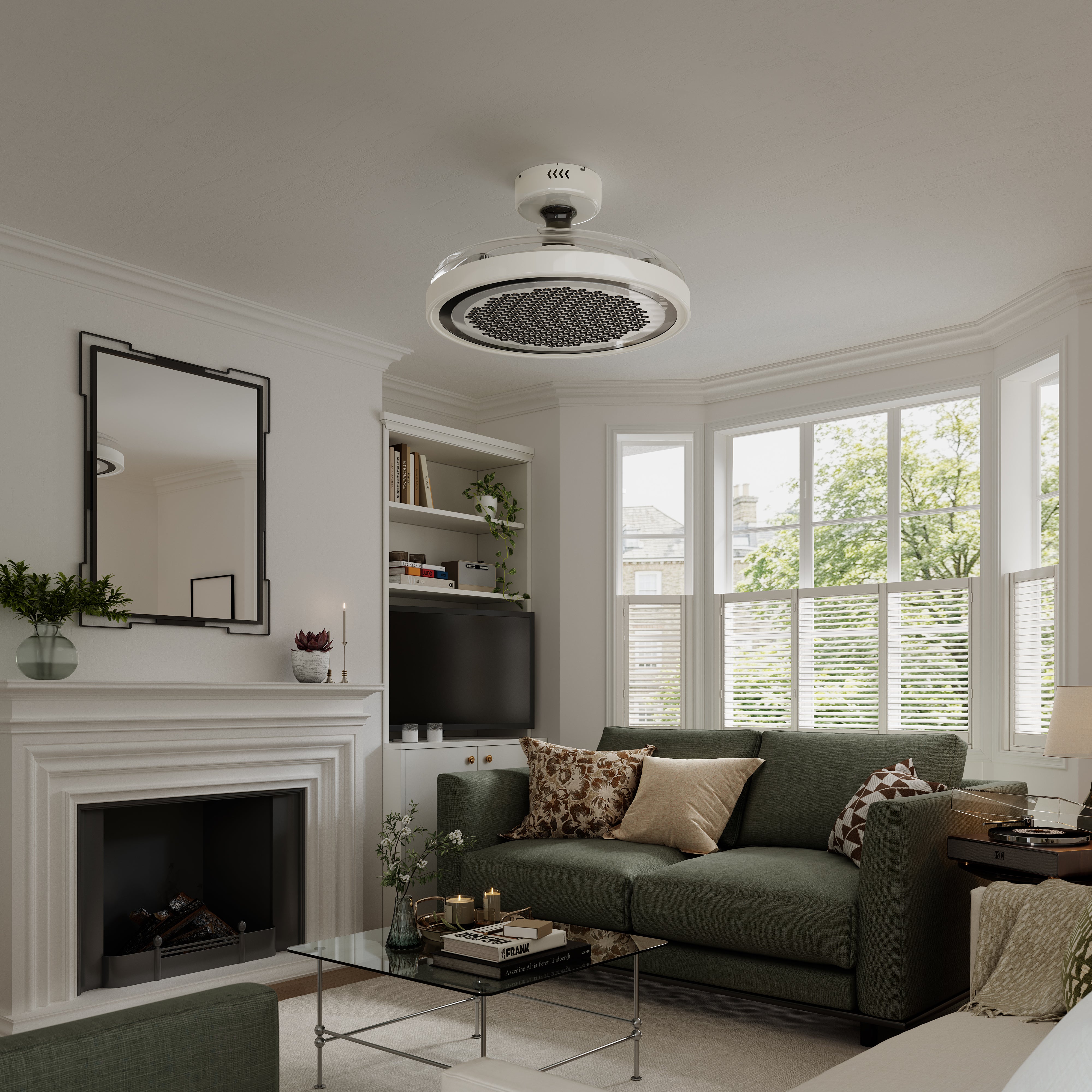 48 inch ceiling fan with dimmable LED light installed in a living room