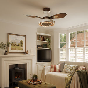 LI460250 Walnut 36 Inch Reversible LED Ceiling Fan Light with Remote - warm light full-room view