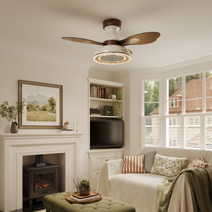 LI460250 Walnut 36 Inch Reversible LED Ceiling Fan Light with Remote - neutral light full-room view