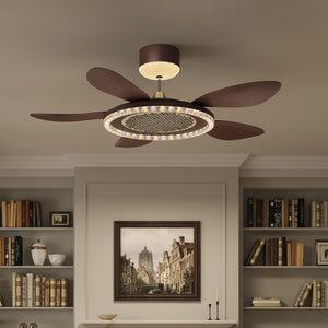 LI460251 Walnut 48 Inch Reversible LED Ceiling Fan Light with Remote - neutral light mid-shot