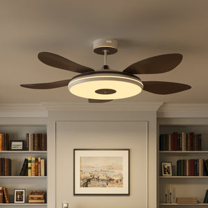 LI460252 Walnut 48 Inch Reversible LED Ceiling Fan Light with Remote - warm light mid-shot