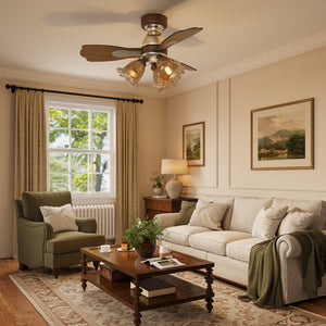 LI460253 Walnut 36 Inch Reversible LED Ceiling Fan Light with Remote - warm light mid-shot