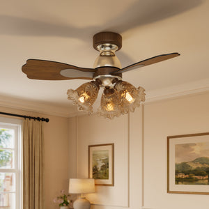 LI460253 Walnut 36 Inch Reversible LED Ceiling Fan Light with Remote - warm light full-room view