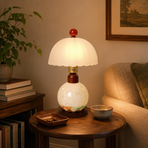 mother-of-pearl mosaic table lamp shown as a clean product view