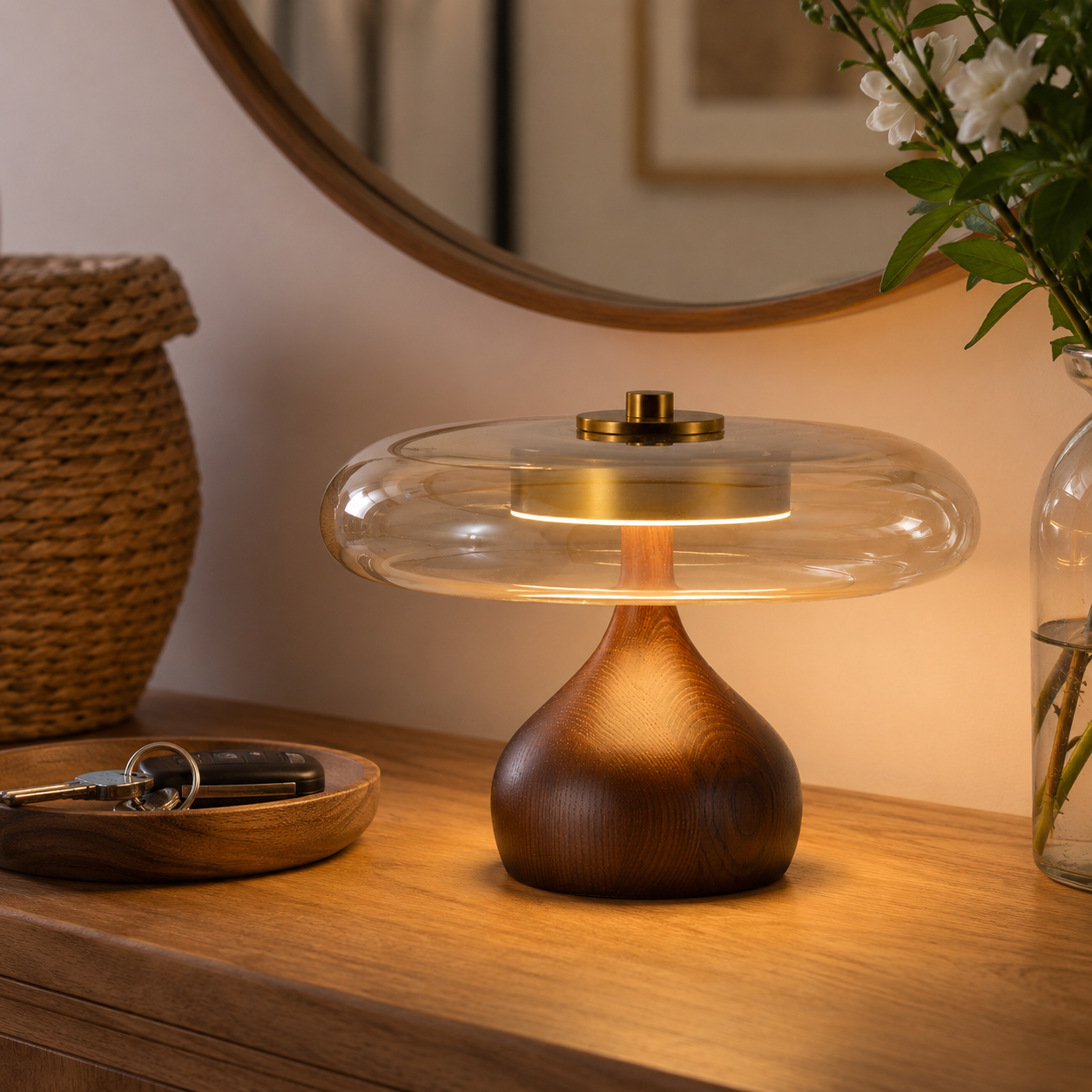 Ash Wood Glass Table Lamp