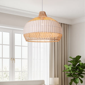 Half white handwoven rattan pendant light Style A - Lower Open Weave 卧室-编藤2