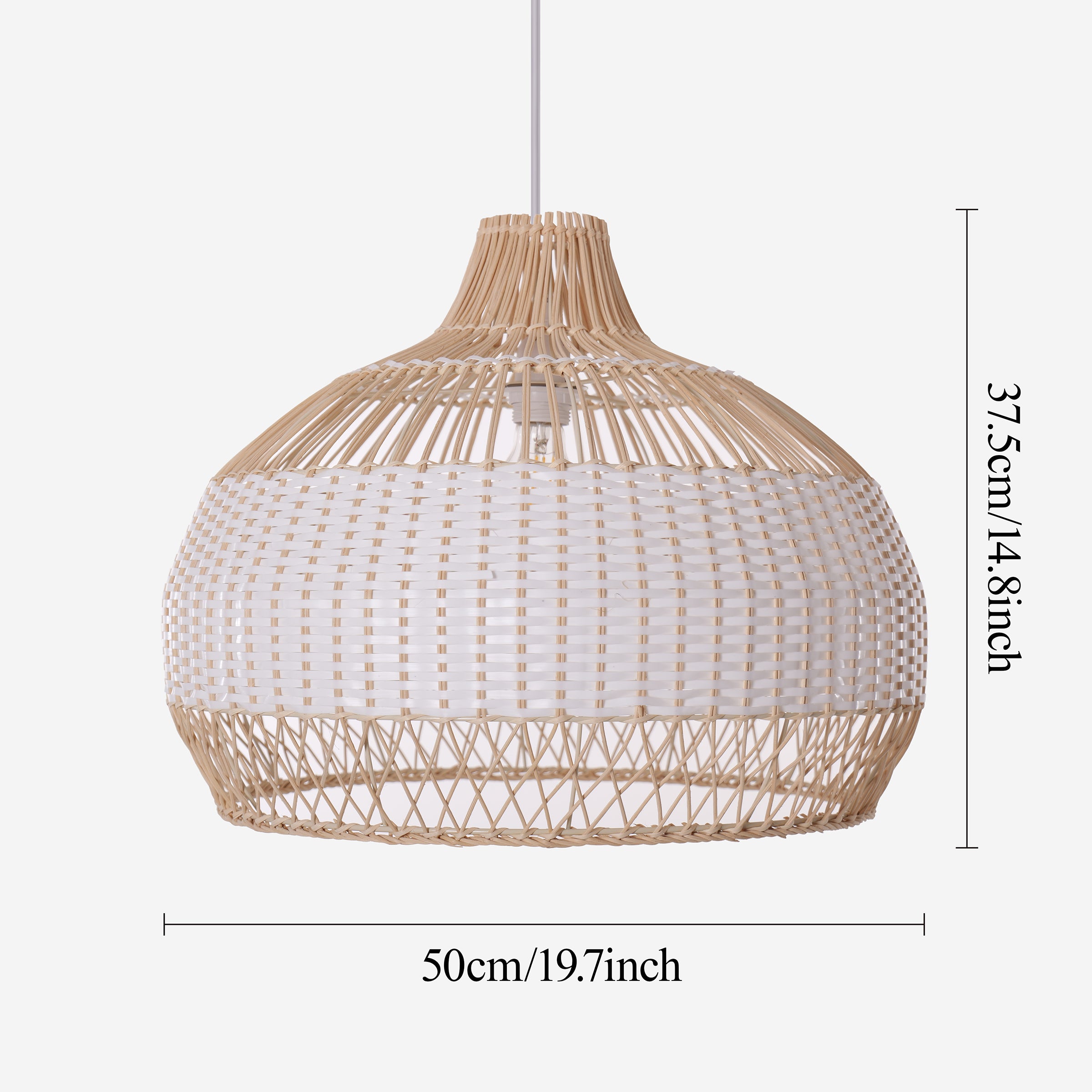 Half white handwoven rattan pendant light Style A - Lower Open Weave 尺寸