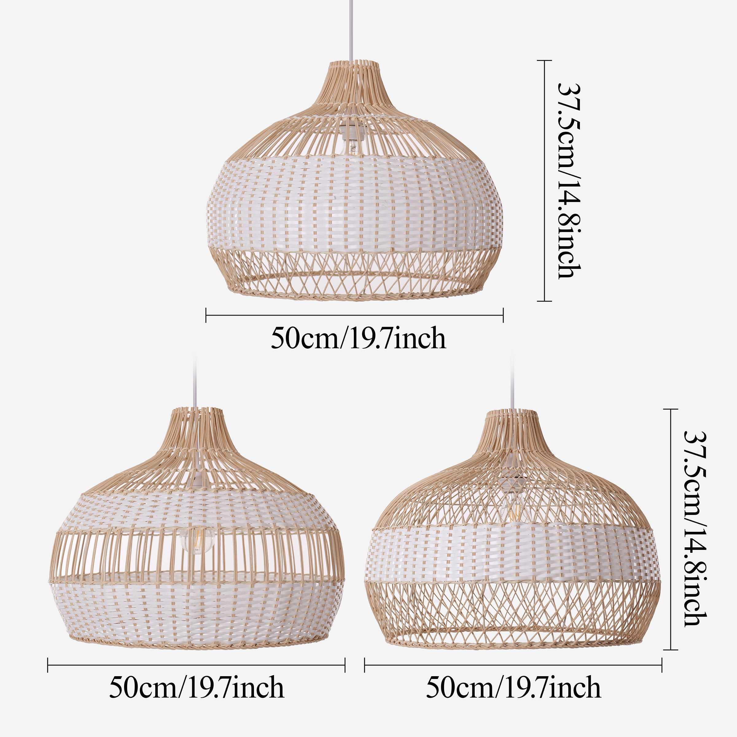 Half white handwoven rattan pendant light Style A - Lower Open Weave 尺寸2